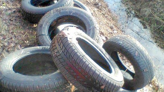 Unbekannte haben alte Autoreifen an einem Graben in der Gronewoldstraße abgelegt.