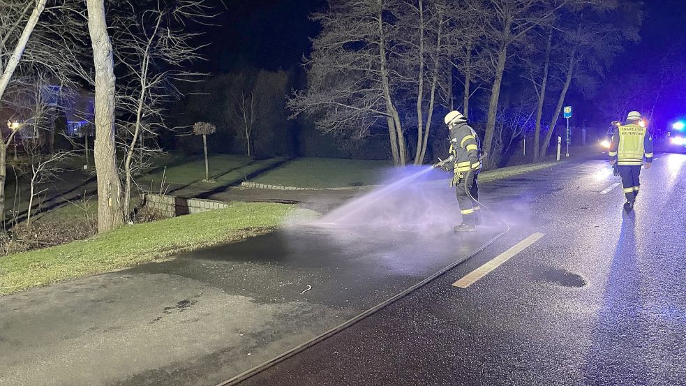 Im Zuge der Reinigung musste die Fahrbahn gesperrt werden. Foto: Freiwillige Feuerwehr Holterfehn