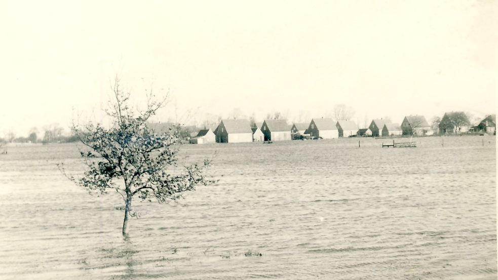 Land unter: Völlen nach der Sturmflut im Jahr 1962. Foto: Archiv