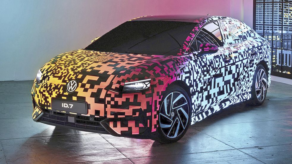 Noch getarnt: der ID.7 im Januar in Las Vegas. Foto: Uncredited/Volkswagen of America/AP/dpa