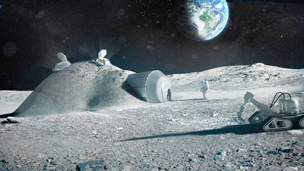 So stellt sich die Esa das „moon village“ vor, das es bis 2040 auf dem Mond geben soll. Foto: AFP PHOTO / ESA/Foster+Partners/BERNARD FOING