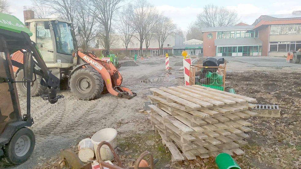 Das Außengelände rund um die Barßeler IGS wird umgestaltet. Mit den Arbeiten wurde begonnen. Im Winter wurden das Außengelände freigeschnitten, nun wird ein „Grünes Klassenzimmer“ vorbereitet. Foto: Fertig