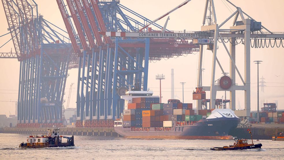 Das Containerschiff „Spirit“ liegt am Terminal Tollerort der Hamburger Hafen und Logistik AG (HHLA). Foto: Charisius/DPA