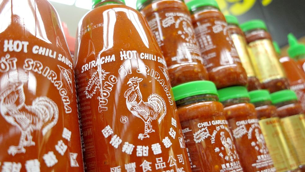 Bekannte Plastikflaschen mit grünen Deckel: Die Chili-Soße Sriracha ist in den USA aktuell sehr rar. Foto: imago images/ZUMA Press