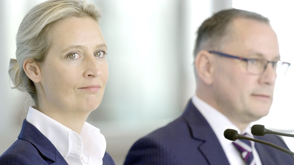 Die Co-Parteichefs der AfD, Alice Weidel und Tino Chrupalla, sehen ihre Partei häufig in der Opferrolle. Foto: Rainer Unkel / Imago Images