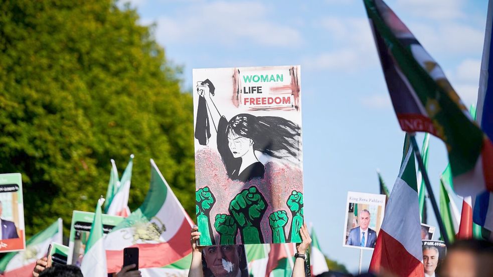 Der Kampf gegen die Unterdrückung iranischer Frauen ist auch der Kampf von Narges Mohammadi. Die Menschenrechtsaktivistin ist nun mit dem Friedensnobelpreis geehrt worden. Foto: Annette Riedl/dpa