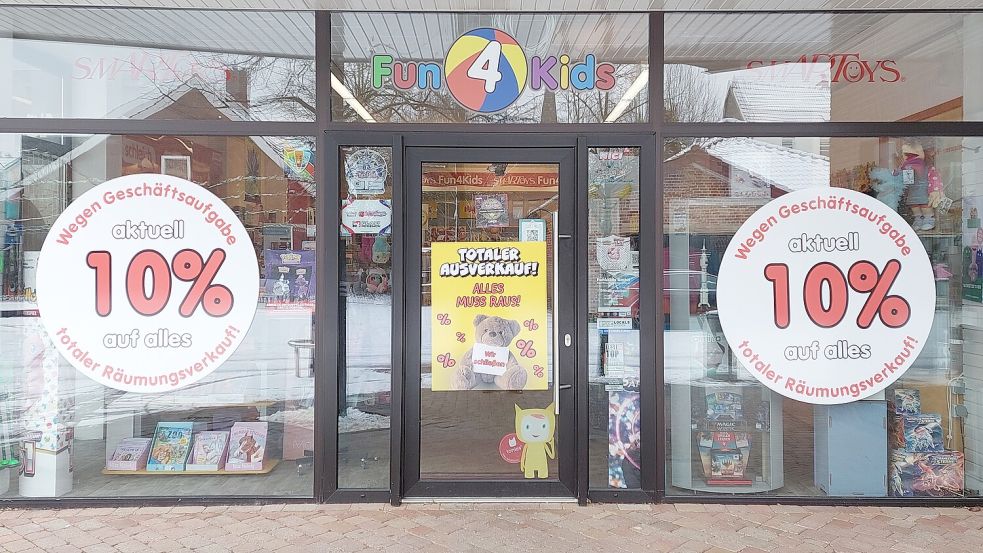 Bis zum 24. Februar läuft der Räumungsverkauf bei „Fun4Kids“ am Papenburger Mühlenplatz.