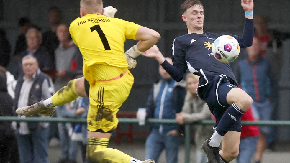 Simon Hoffmann (rechts) kam bei Kickers zumeist nur in Testspielen wie hier in Pewsum zum Einsatz. Fotos: Doden