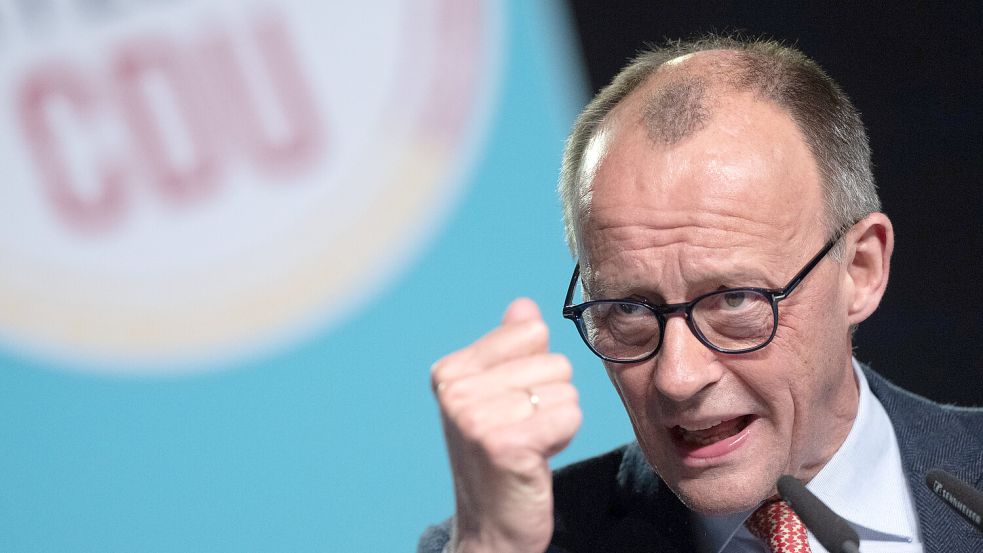 Friedrich Merz, Bundesvorsitzender der CDU, spricht auf der CDU-Grundsatzprogrammkonferenz in Chemnitz. Foto: dpa/Hendrik Schmidt