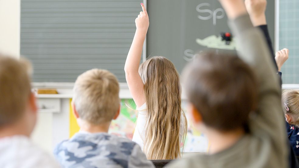 Schüler melden sich im Unterricht. Es gibt zunehmend Kinder, die dem Regelunterricht nicht folgen können. Darum gibt es Überlegungen im Landkreis Leer, eine öffentliche Schule mit dem Förderschwerpunkt Emotionale und Soziale Entwicklung einzurichten. Foto: DPA