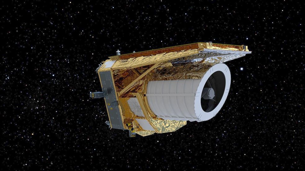 Ein computergeneriertes Bild des Weltraumteleskops „Euclid“. Um die Sicht zu verbessern, muss sie nun enteist werden. Foto: --/ATG/ESA/dpa