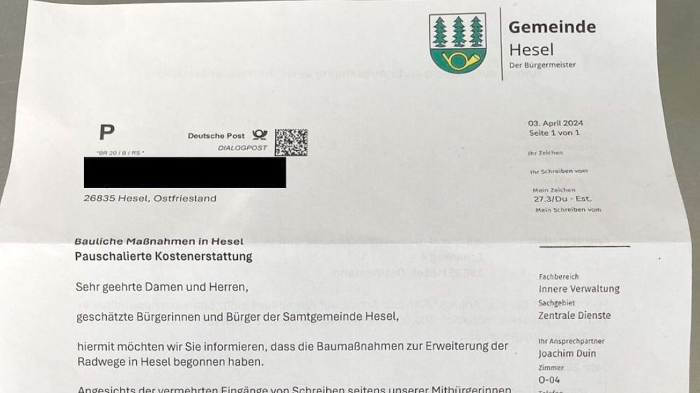 So sieht das falsche Schreiben aus. Foto: privat