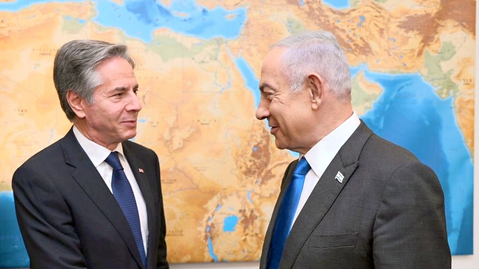 Ministerpräsident Benjamin Netanjahu empfängt US-Außenminister Antony Blinken (l) in Jerusalem. Foto: Haim Zach/GPO/dpa