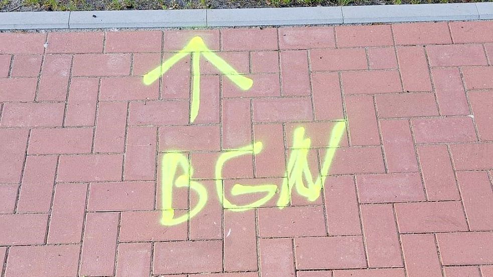 Willkürlich zeigten die Pfeile auf der Hauptstraße auf Pfeiler und Grünflächen. Foto: Privat