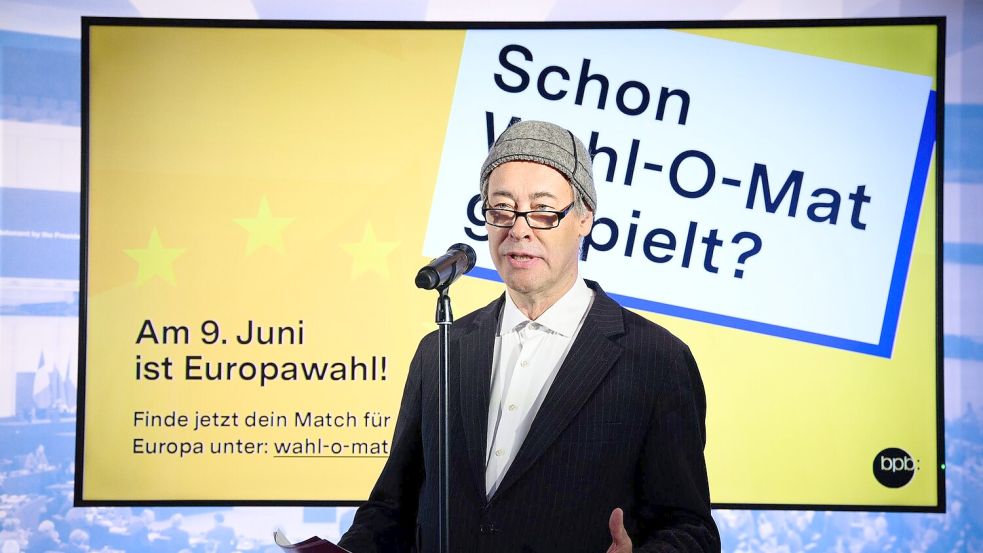 bpb-Präsident Thomas Krüger in Berlin beim Start des Wahl-O-Mat zur Wahl des Europäischen Parlaments 2024. Foto: Bernd von Jutrczenka/dpa