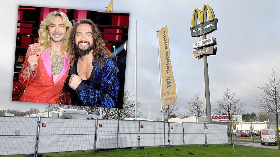 Bill (links) und Tom Kaulitz hatten im Februar 2024 Werbeclips für McDonald‘s in der Filiale in Elmshorn gedreht. Foto: IMAGO / Future Image; Christian Uthoff/Montage: Uthoff