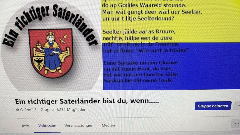 Am Mittwoch, 26. Juni 2024, soll die Facebookgruppe „Ein richtiger Saterländer“ archiviert werden. Foto: Kruse