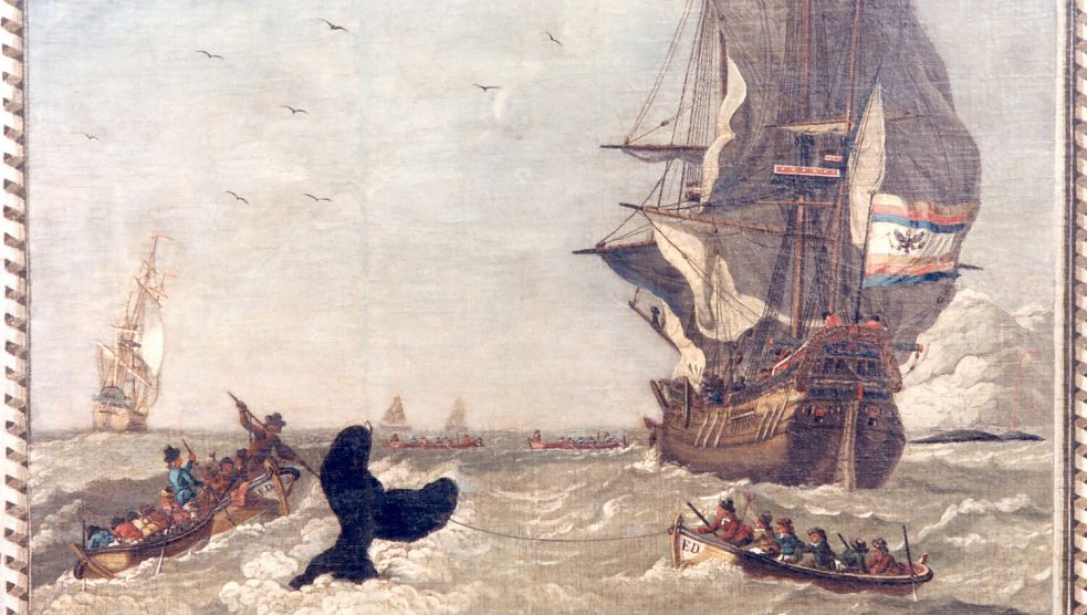 „Das einzige Bild vom Emder Walfang“, sagt Alfred Schmidt. Auf einem der Boote ist ED zu erkennen. Das steht für Emden. Foto: Sammlung von Alfred Schmidt