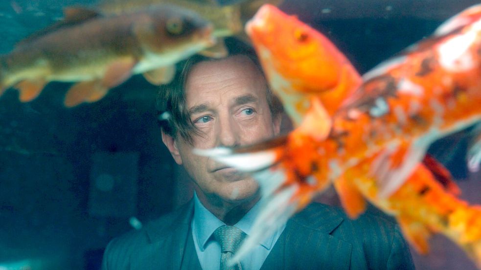 1,5 Millionen für einen Fisch? Johann Friedrich von Allmen (Heino Ferch) bewundert die Kois im Aquarium. „Allmen und das Geheimnis des Koi“. Das Erste, Sa., 24. August. Foto: ARD Degeto/UFA Fiction/Repro