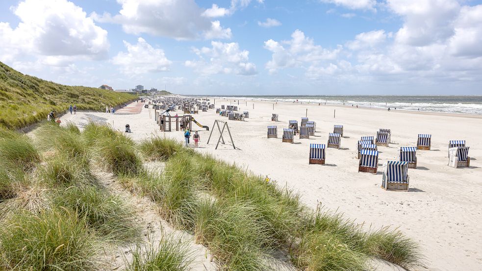 Am Strand von Norderney lässt es sich bei sommerlichen Temperaturen gut aushalten – am Wochenende könnte es aber wechselhaft werden. Foto: IMAGO/Priller&Maug