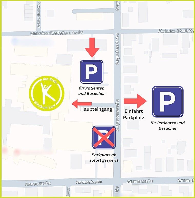 Ein Übergangsparkplatz wurde eingerichtet. Grafik: Klinikum Leer