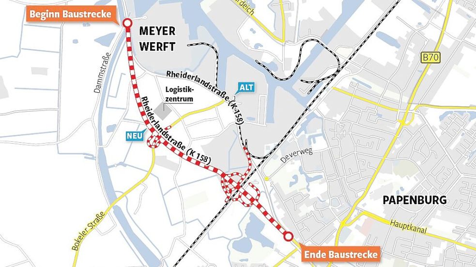 Der Plan zur Verlegung der Rheiderlandstraße. Grafik: Heiner Wittwer