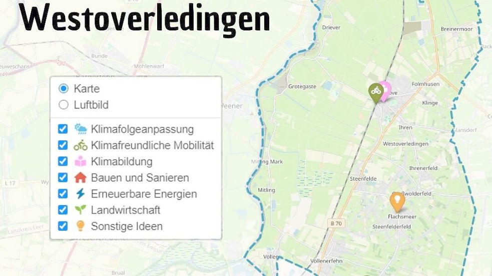 Online-Ideenkarte für das Klimaschutzkonzept in der Gemeinde Westoverledingen. Grafik: Gemeinde