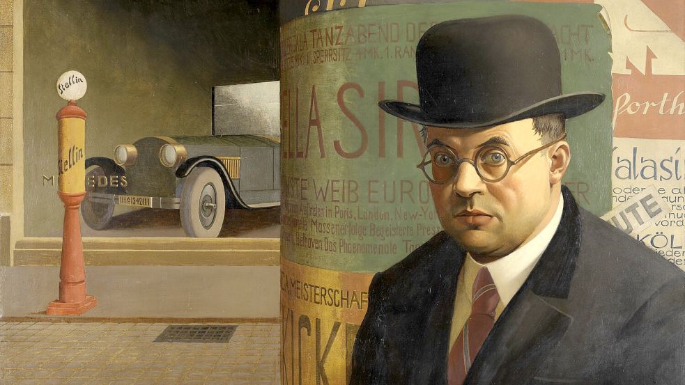 Banger Blick voraus. Georg Scholz´ „Selbstbildnis vor der Litfaßsäule“, 1926. Foto: Staatliche Kunsthalle Karlsruhe