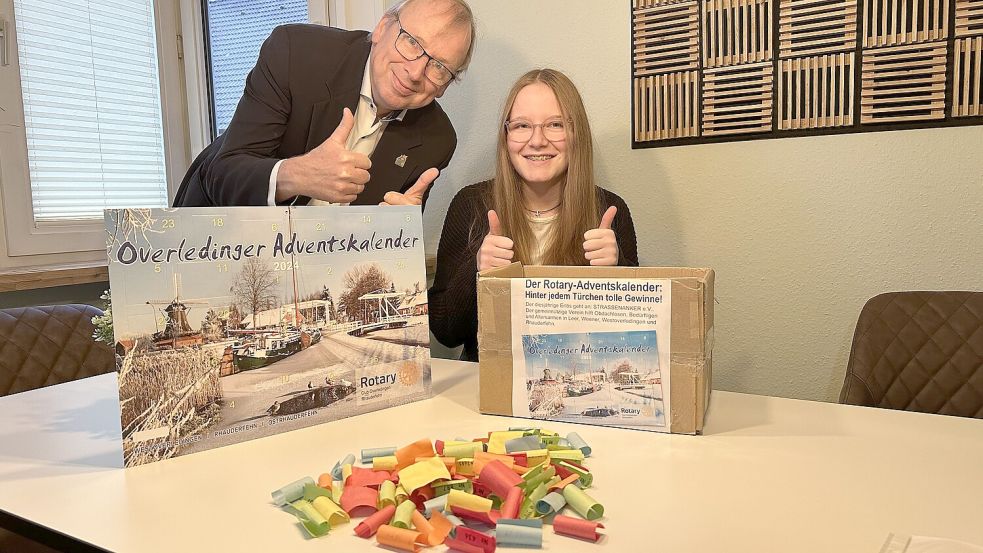 Auf dem Foto zu sehen sind Jan-Peter Schubert, der diesjährige Präsident des Rotary-Clubs Overledingen-Rhauderfehn, und Marie von Santen vom Verein „Straßenanker“. Foto: privat
