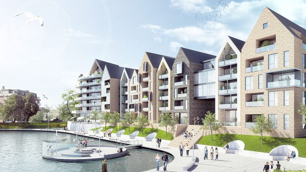 Auch die Arbeiten für das große Hafenkopf-Projekt in Leer gehen hoffentlich 2025 los. Animation: Architekturbüro Eden