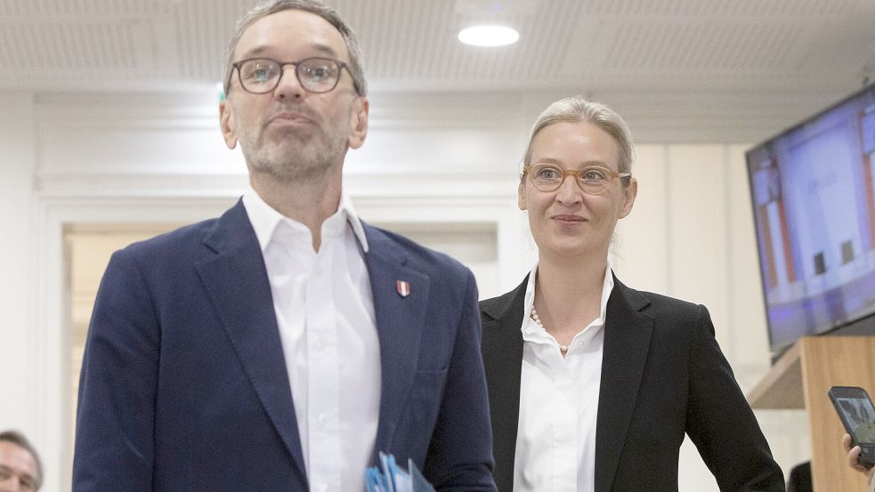 Rechte Schnittmengen: Österreichs FPÖ-Chef Herbert Kickl und AfD-Chefin Alice Weidel Foto: Imago/Alex Halada