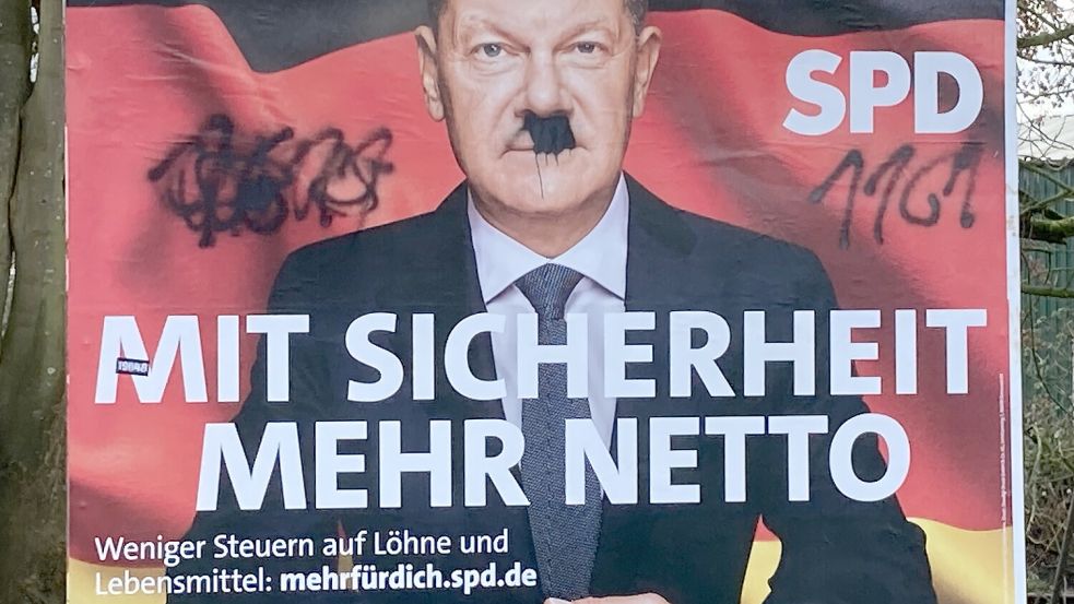 In Weener wurde auch der rechtsradikale Code 1161 auf Wahlplakate besprüht. Foto: SPD Weener