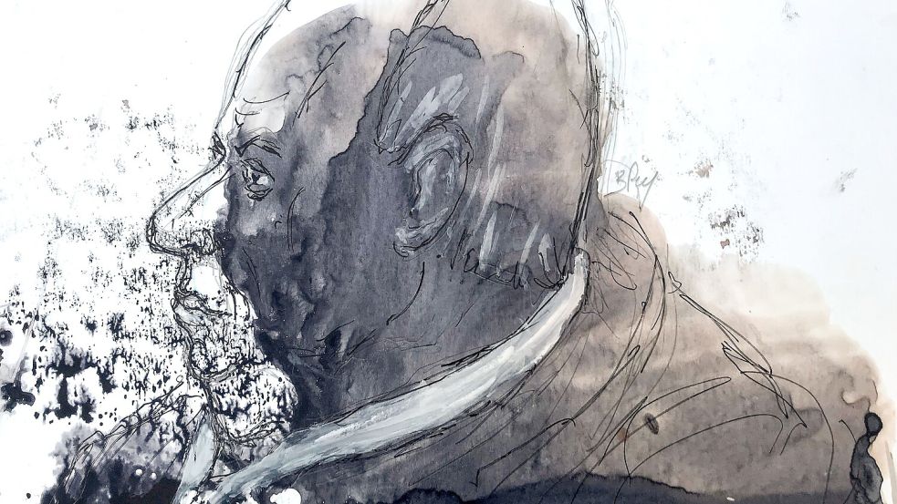 Gerichtszeichnung von Dominique Pelicot beim Prozess in Avignon. Nun wird wieder gegen ihn ermittelt. Foto: Benoit PEYRUCQ / AFP