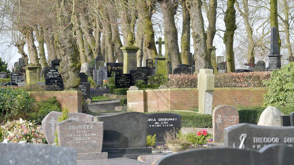 Auf diesem Foto ist der Höhenunterschied zum historischen Friedhof auf der Warft gut zu erkennen. Foto: Ortgies