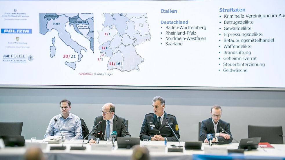 Die Ermittler waren in Baden-Württemberg, Nordrhein-Westfalen, Rheinland-Pfalz, im Saarland sowie in Italien im Einsatz. Foto: Jason Tschepljakow/dpa