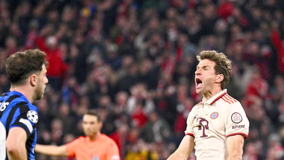 Große Gefühls-Explosion: Thomas Müller nach seinem Tor zum 1:1. Foto: Tom Weller/dpa