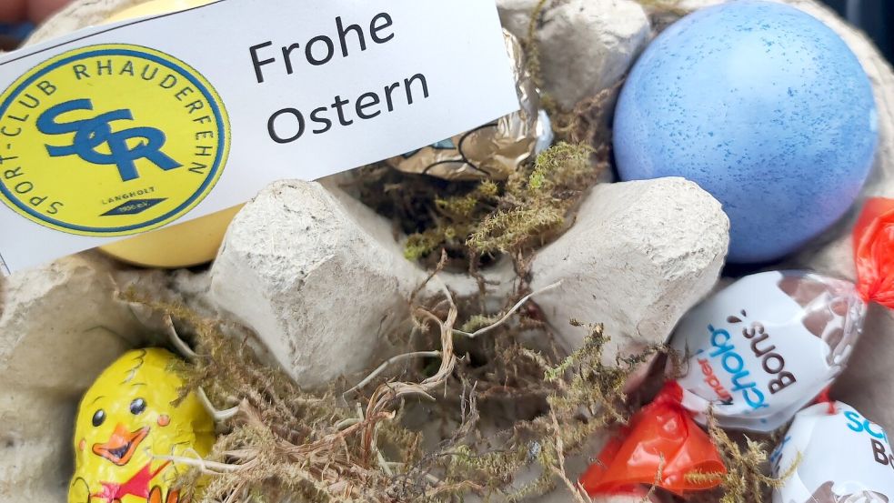 So sah das Osternest mit kleinen Aufmerksamkeiten aus.
