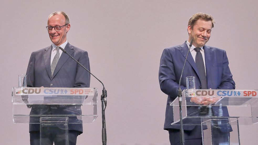 Sind jetzt die starken Männer Deutschlands: Der künftige Kanzler Friedrich Merz (CDU) und der künftige Vizekanzler Lars Klingbeil (SPD). Foto: IMAGO/dts Nachrichtenagentur