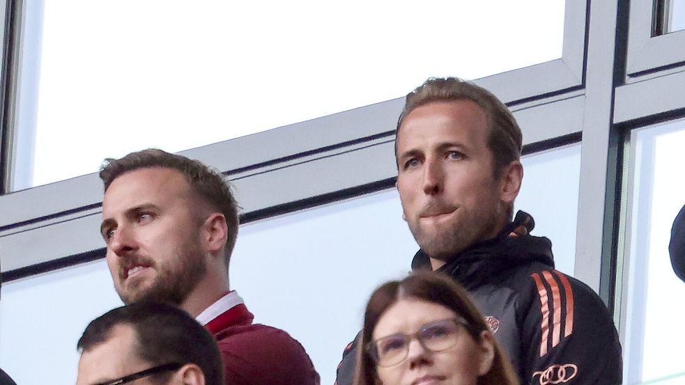 Harry Kane (r.) schaute wegen einer Sperre von der Tribüne aus zu. Foto: Jan Woitas/dpa