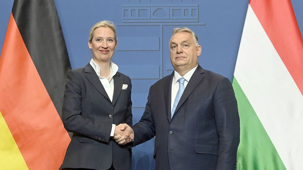 AfD-Chefin Alice Weidel und der ungarische Ministerpräsident, Viktor Orban, trafen sich im Februar in Budapest. (Archivfoto) Foto: Szilard Koszticsak/MTI/AP/dpa