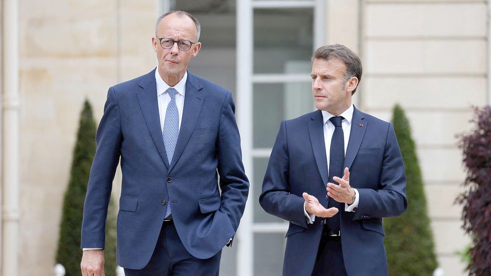Erster Staatsbesuch: Friedrich Merz beim Antrittsbesuch in Paris mit dem französischen Präsidenten Emmanuel Macron. Foto: Ludovic Marin