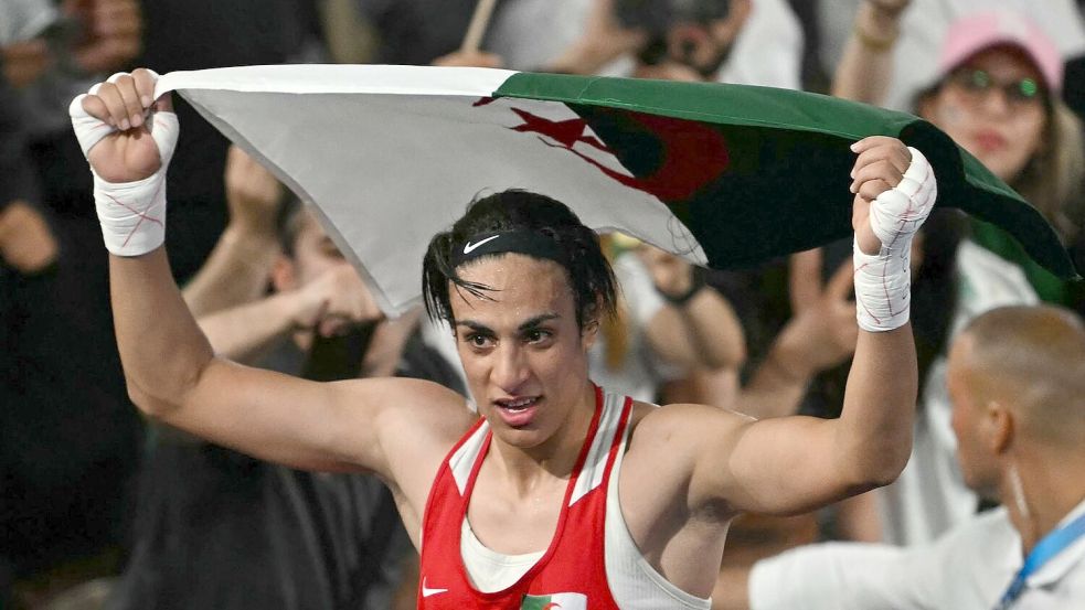 War bei Olympia 2024 Gegenstand der Debatten: Imane Khelif. Foto: Mauro Pimentel/AFP/dpa