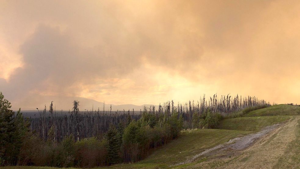 Der Rauch eines Waldbrandes hängt in der Luft über dem Highway 97 (British Columbia). Foto: Nasuna Stuart-Ulin/The Canadian Press via AP/dpa