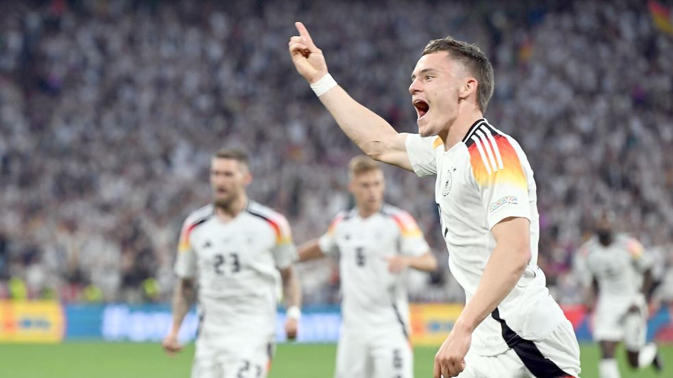 Ein glücklicher München-Moment. Wirtz jubelt nach seinem EM-Premierentor. Foto: Federico Gambarini/dpa