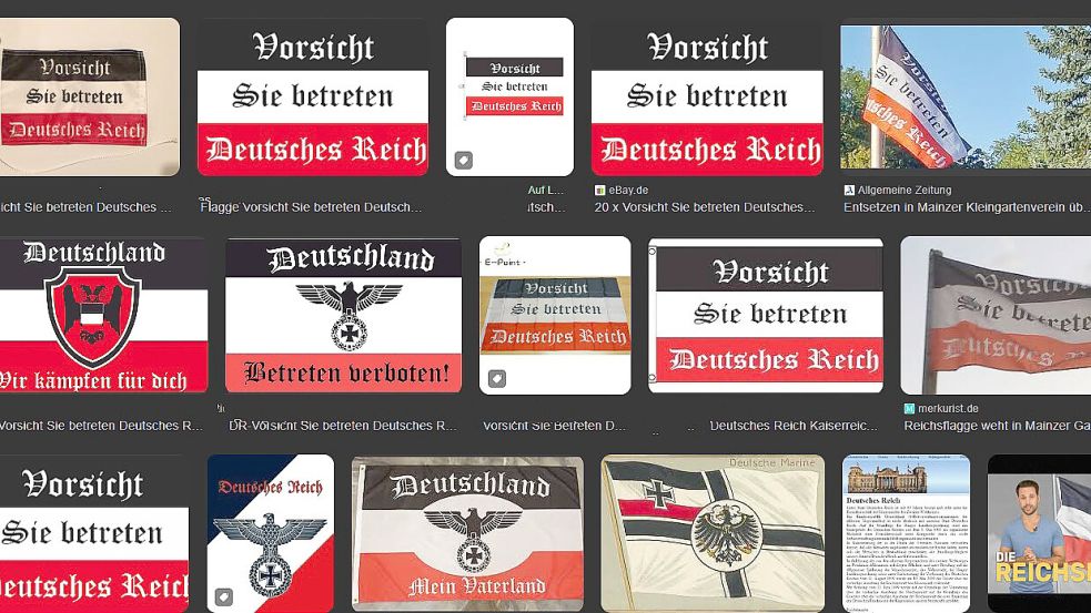 Fahnen wie die in Bunde gibt es in mehreren Internetshops. Die genauen Adressen sind hier unkenntlich gemacht. Screenshot: Hock