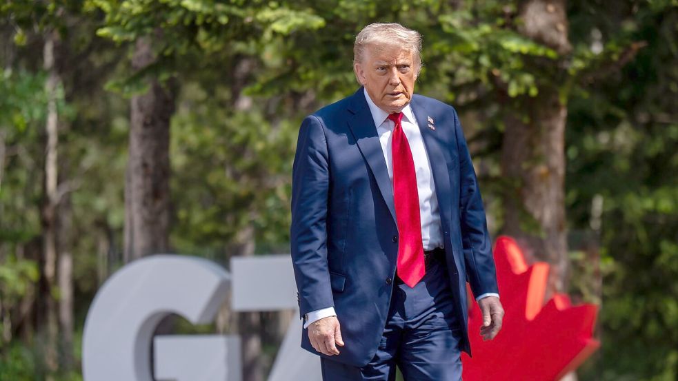 Trump provoziert schon vor Beginn des Gipfels. Foto: Michael Kappeler/dpa-Pool/dpa