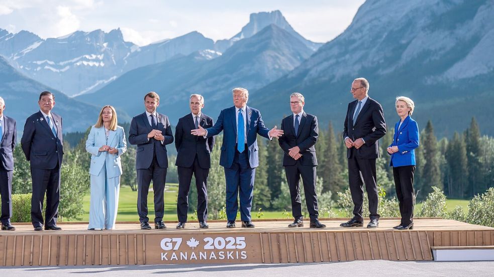 Da waren sie noch vollständig: das „Familienfoto“ mit US-Präsident Trump. Foto: Michael Kappeler/dpa-Pool/dpa