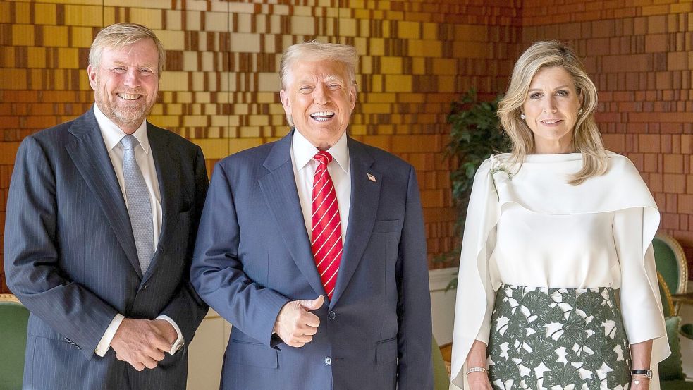 Nach dem gemeinsamen Dinner frühstückte Donald Trump auch mit dem Königspaar. Foto: Frank van Beek/Pool ANP/AP/dpa