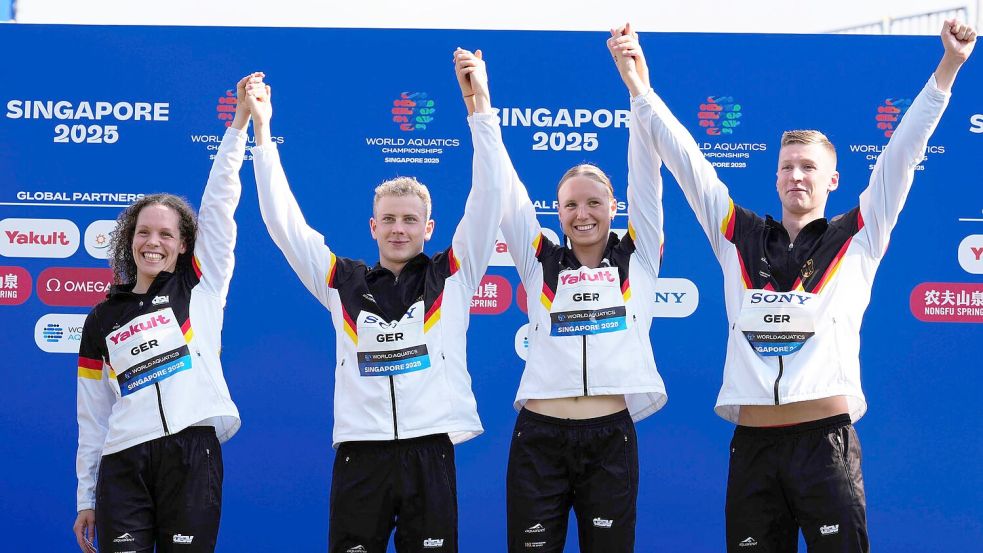 Das deutsche Team hat Grund zur Freude. Foto: Vincent Thian/AP/dpa