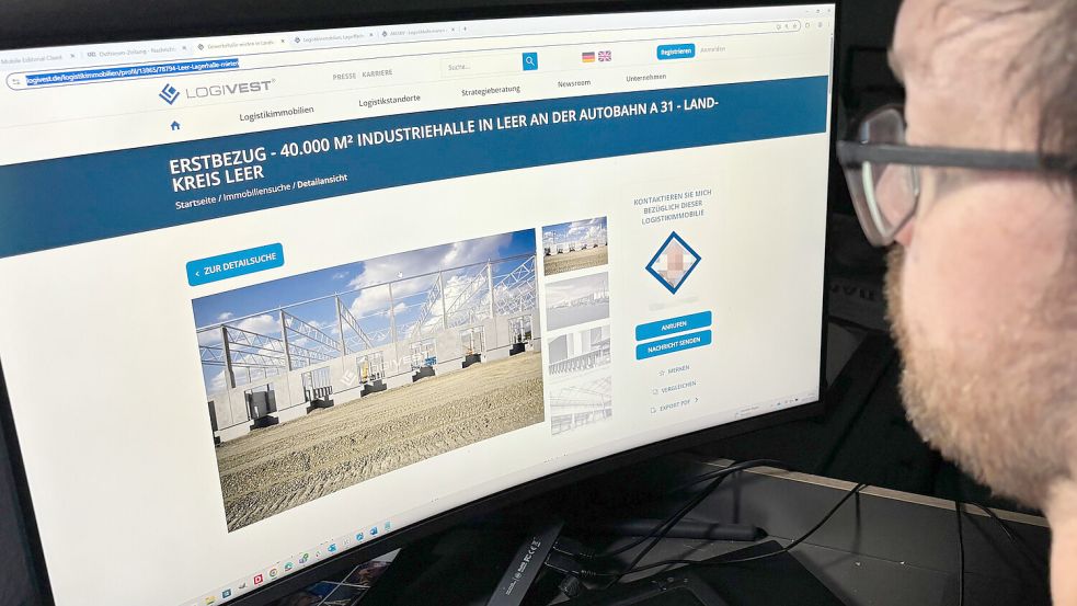 Eine 40.000 Quadratmeter große Industriehalle in der Stadt Leer wird im Internet angeboten. Foto: F. Bothe